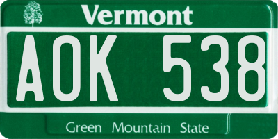 VT license plate AOK538