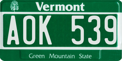 VT license plate AOK539