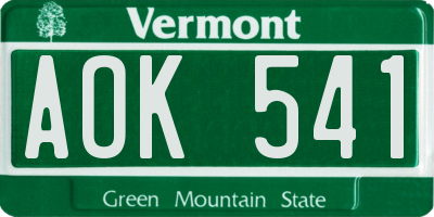 VT license plate AOK541