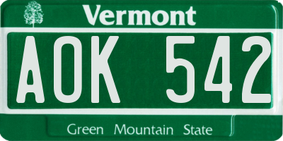 VT license plate AOK542