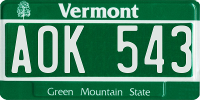 VT license plate AOK543