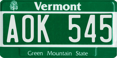 VT license plate AOK545