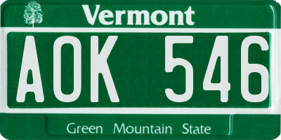 VT license plate AOK546