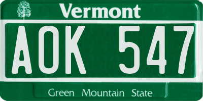 VT license plate AOK547