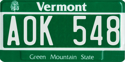 VT license plate AOK548