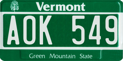 VT license plate AOK549