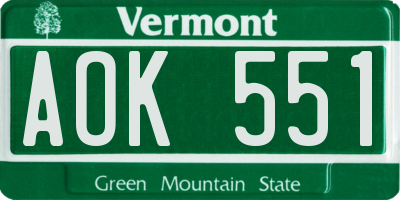 VT license plate AOK551