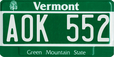 VT license plate AOK552
