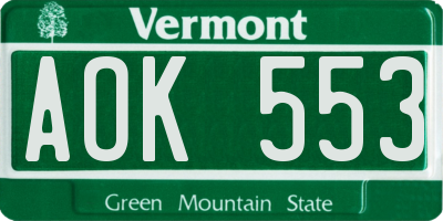 VT license plate AOK553