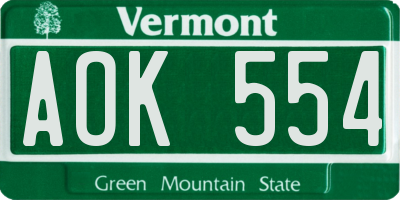 VT license plate AOK554