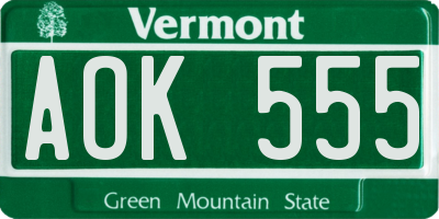 VT license plate AOK555