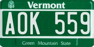 VT license plate AOK559
