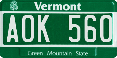 VT license plate AOK560