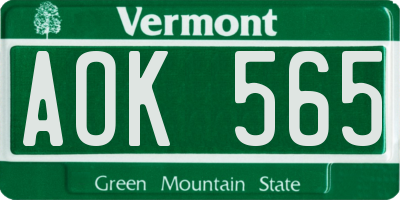 VT license plate AOK565