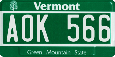 VT license plate AOK566