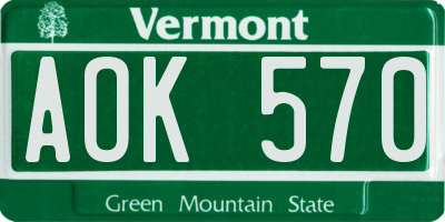VT license plate AOK570
