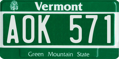 VT license plate AOK571