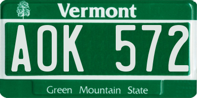 VT license plate AOK572