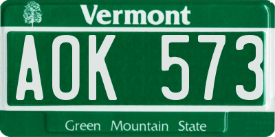 VT license plate AOK573