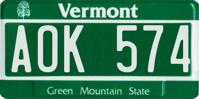 VT license plate AOK574