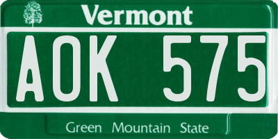 VT license plate AOK575