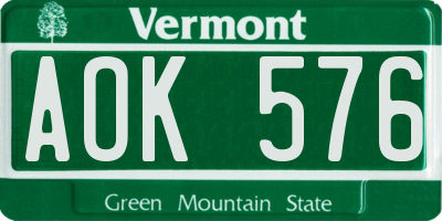 VT license plate AOK576