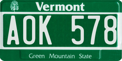 VT license plate AOK578