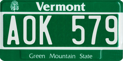 VT license plate AOK579
