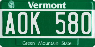 VT license plate AOK580