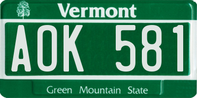 VT license plate AOK581