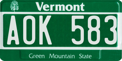VT license plate AOK583