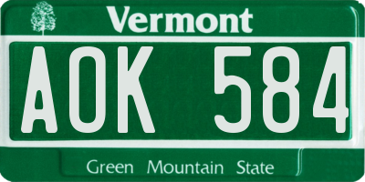 VT license plate AOK584