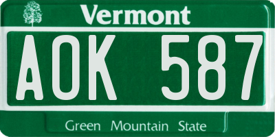 VT license plate AOK587