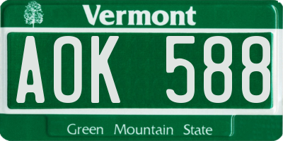 VT license plate AOK588
