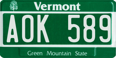 VT license plate AOK589