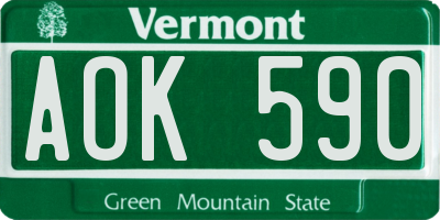 VT license plate AOK590