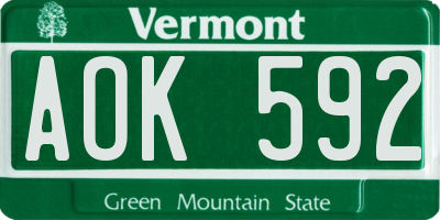 VT license plate AOK592