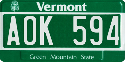 VT license plate AOK594
