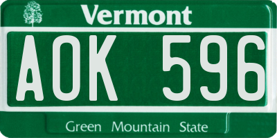 VT license plate AOK596