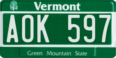 VT license plate AOK597