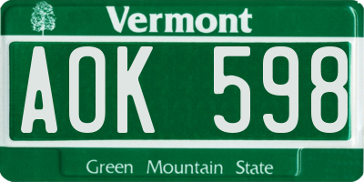 VT license plate AOK598