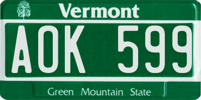 VT license plate AOK599