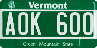 VT license plate AOK600