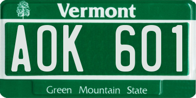 VT license plate AOK601