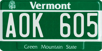 VT license plate AOK605