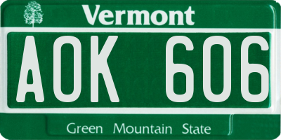 VT license plate AOK606