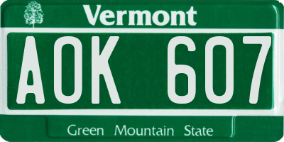 VT license plate AOK607
