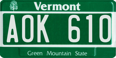 VT license plate AOK610