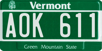 VT license plate AOK611