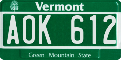 VT license plate AOK612